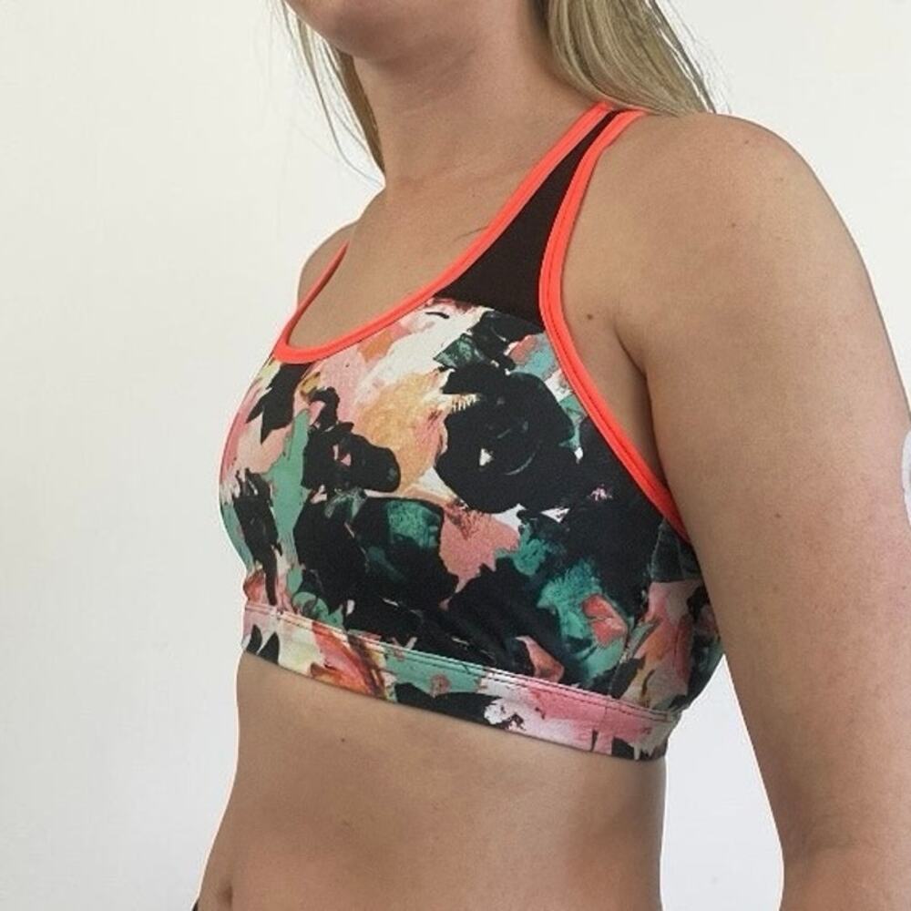 Fabletics Colorful Abstract Floral Print Racerback Sports Bra - Picture 2 of 7